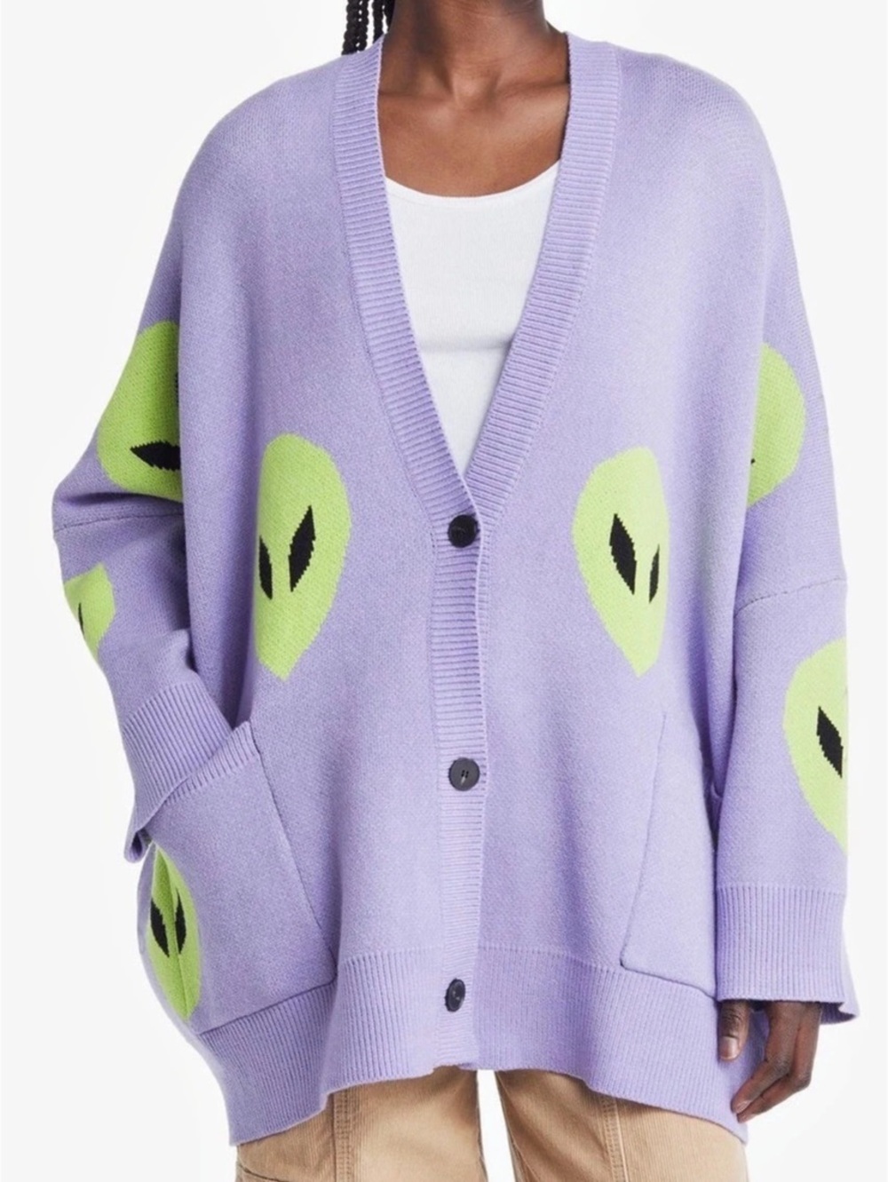 Lala Purple Neon Alien Boxy OVERSIZED Cardigan, Size S/M